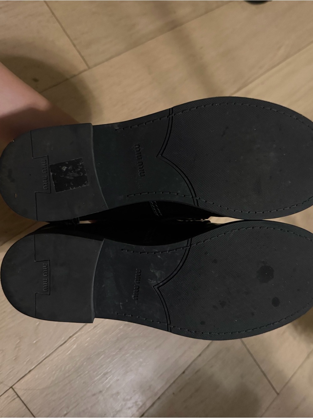 Miu Miu Black Leather Loafers with Black & White Houndstooth - Picture 4 of 6